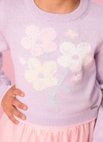 Blusa Tricot Cropped  Flores Cristal