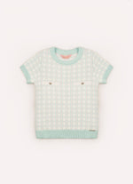 Blusa Tricot Xadrez Bolso Botão Joia