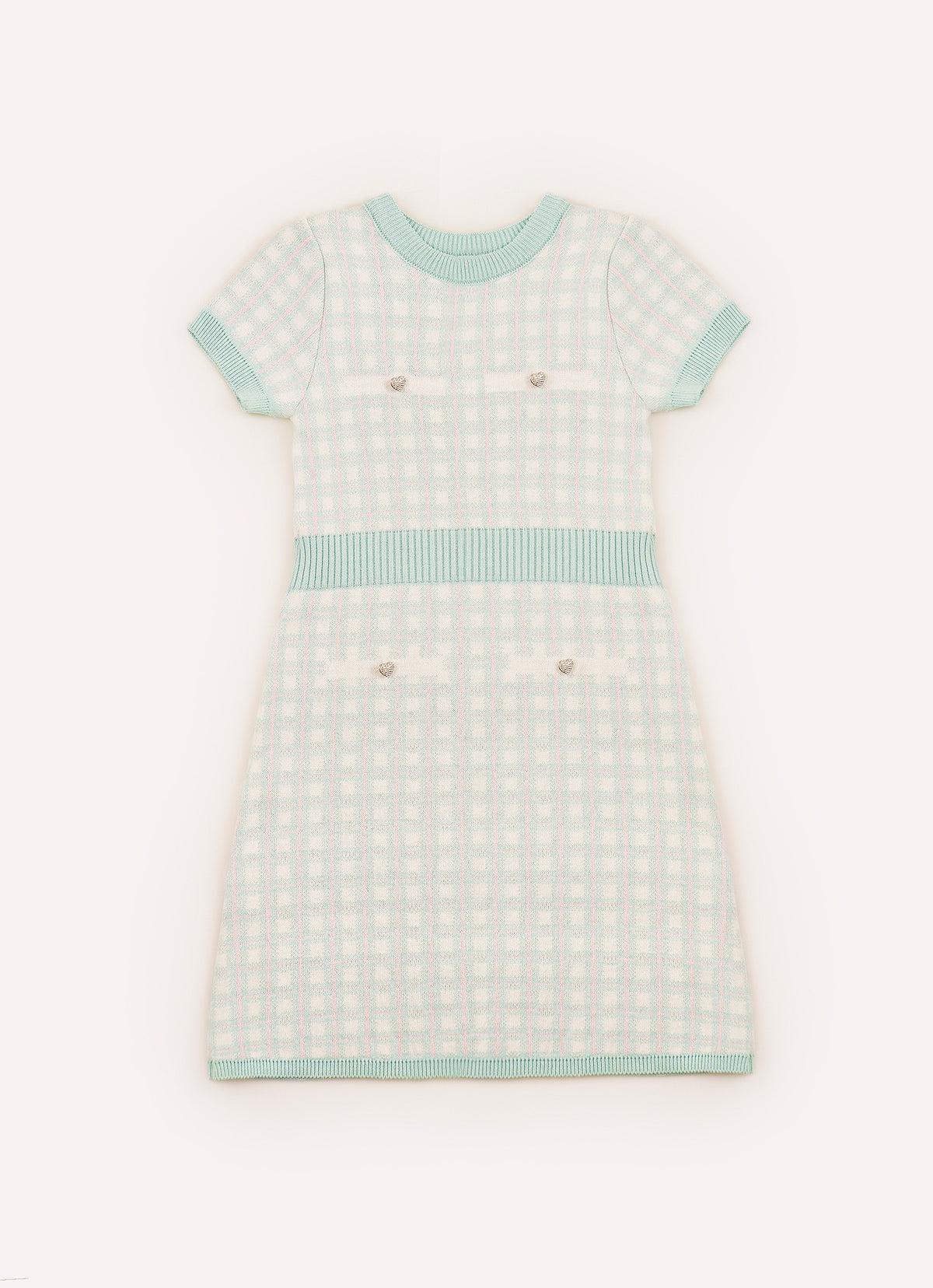 Vestido Tricot Xadrez Bolsos Botões Jóia