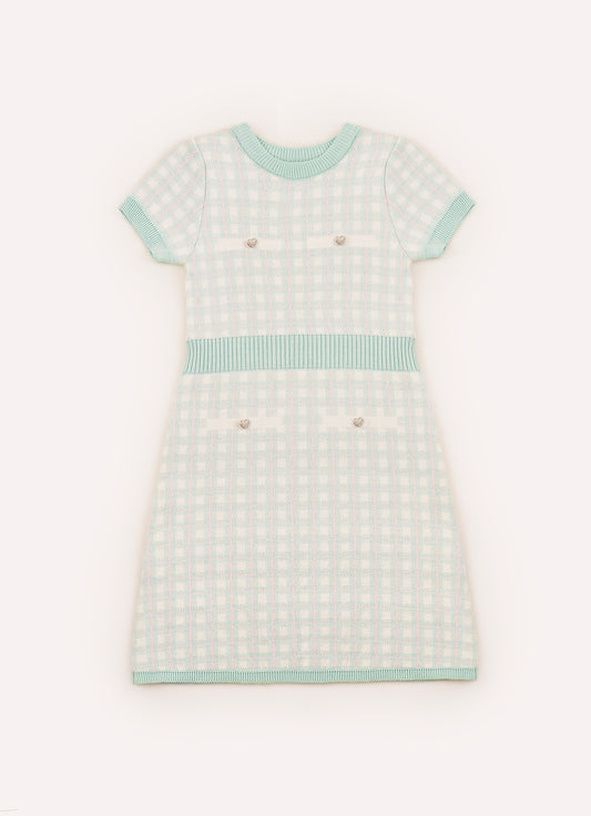 Vestido Tricot Xadrez Bolsos Botões Jóia