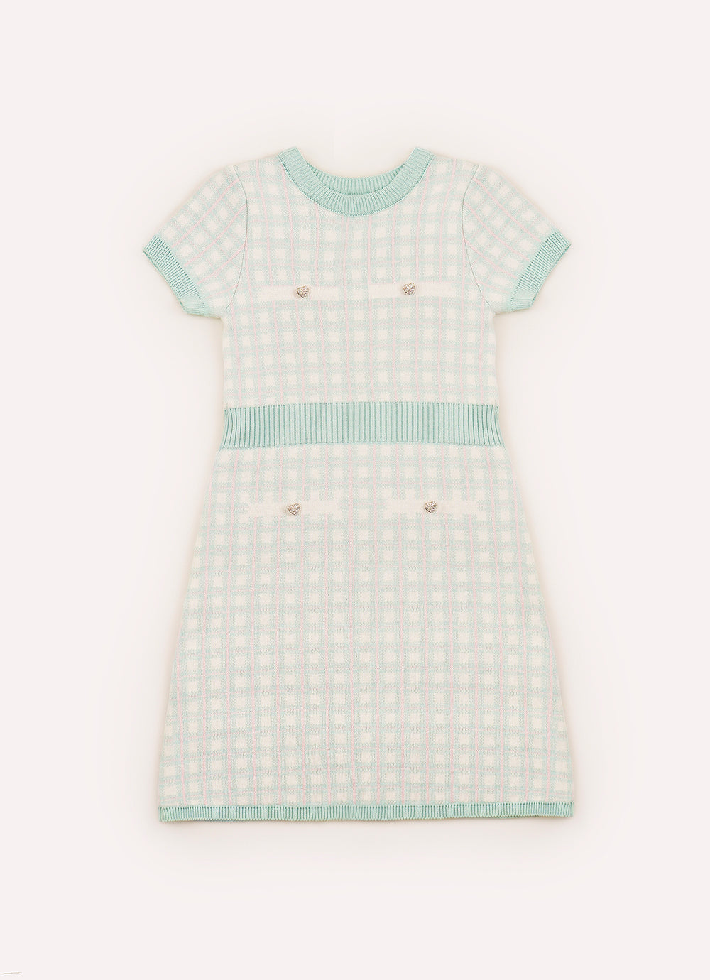 Vestido Tricot Xadrez Bolsos Botões Jóia