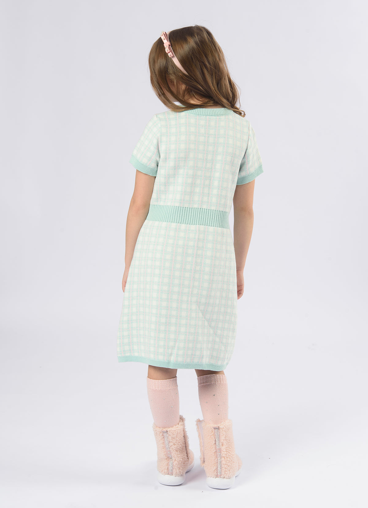 Vestido Tricot Xadrez Bolsos Botões Jóia