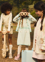 Vestido Tricot Xadrez Bolsos Botões Jóia