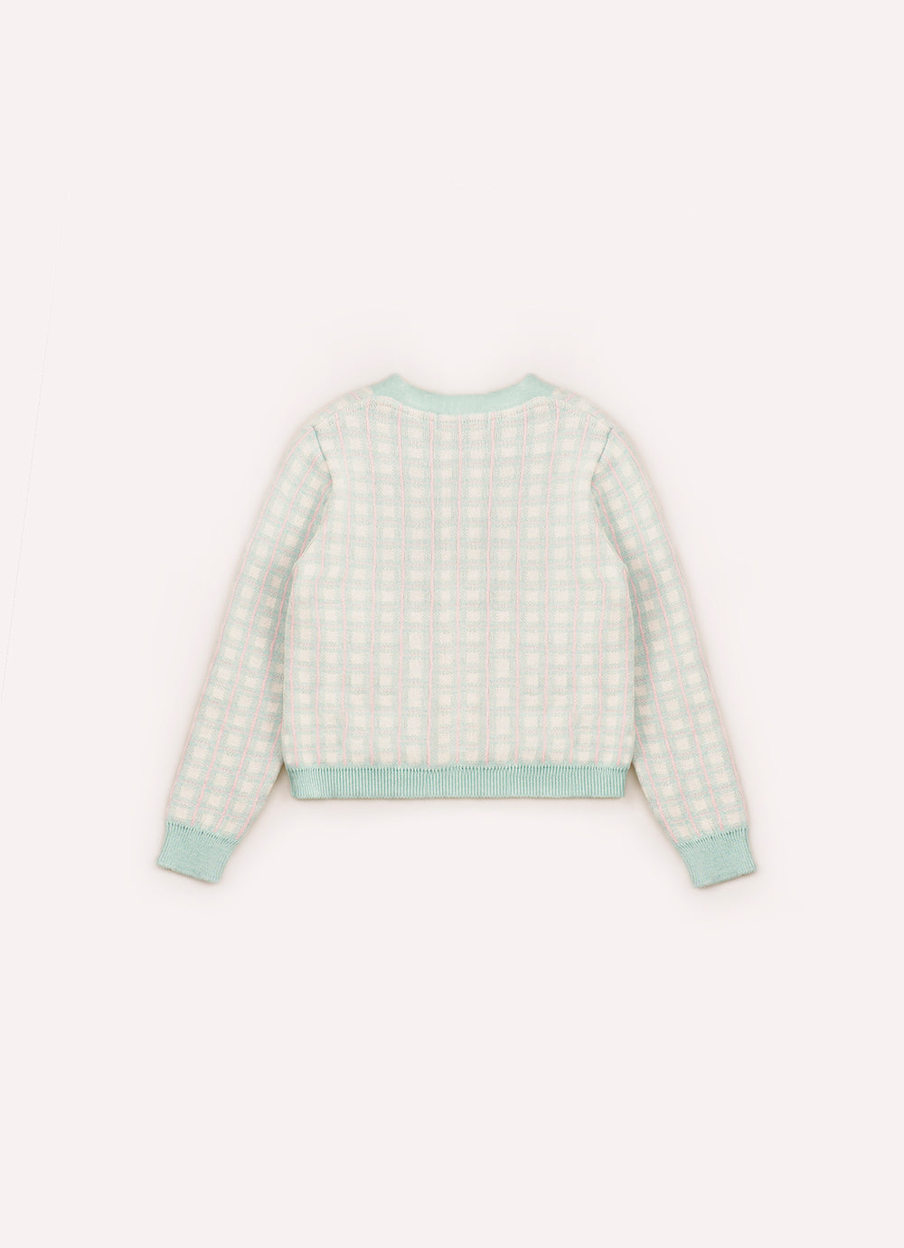 Casaco Tricot Xadrez Bolsos Botão Jóia