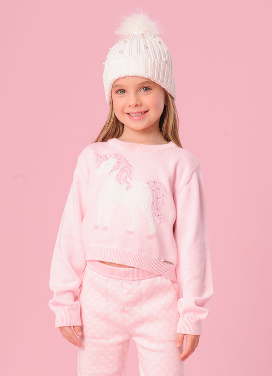 Blusa Tricot Cropped Unicórnio Cristal