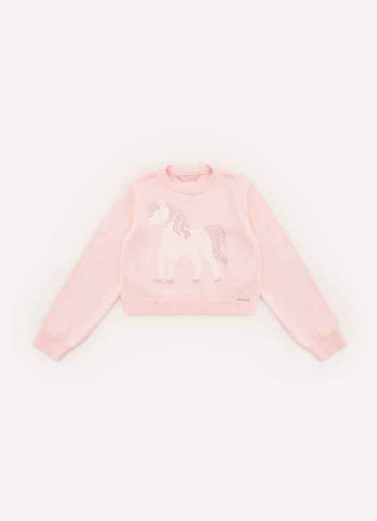 Blusa Tricot Cropped Unicórnio Cristal