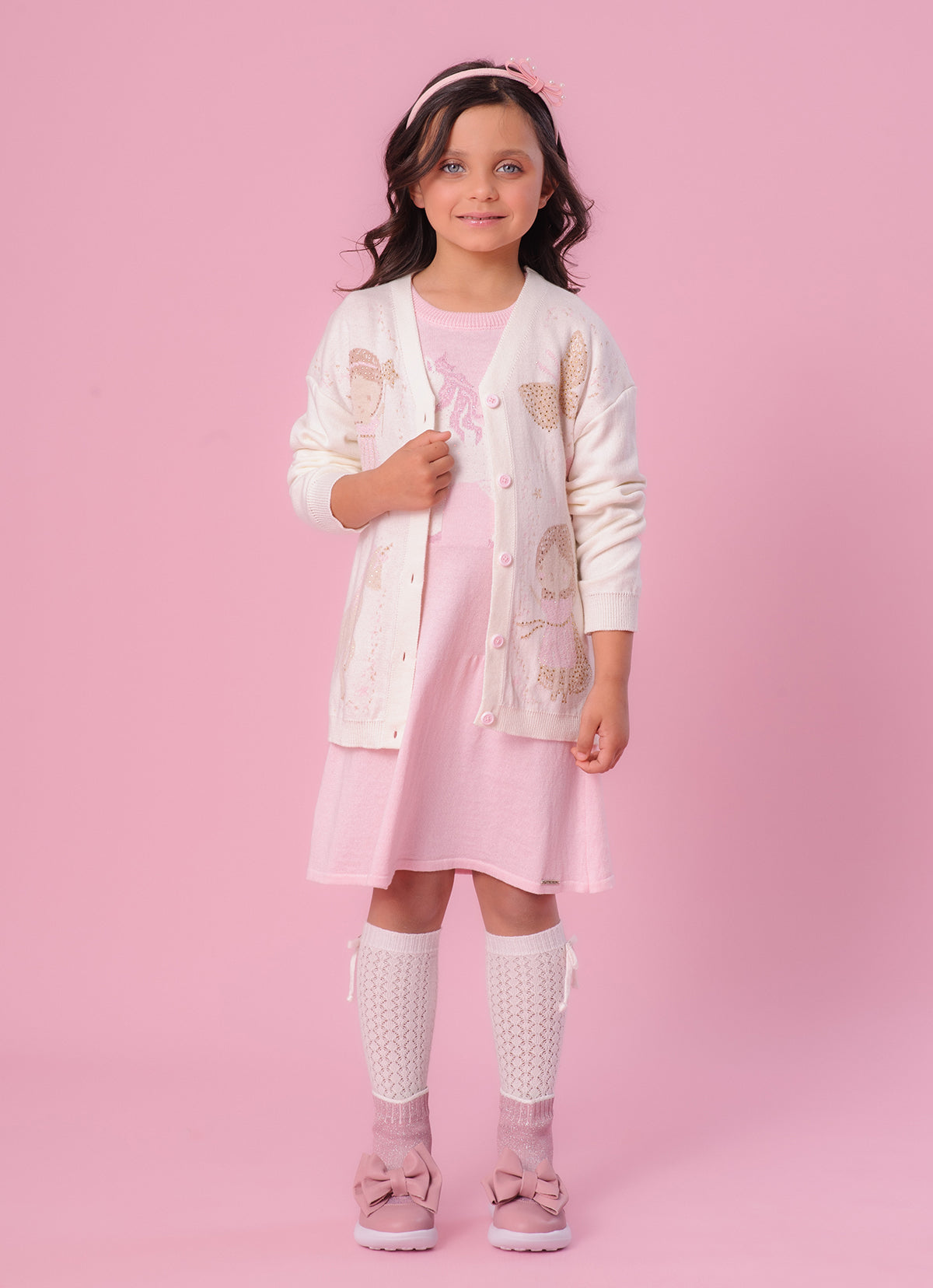 Vestido Tricot Manga Curta Unicórnio