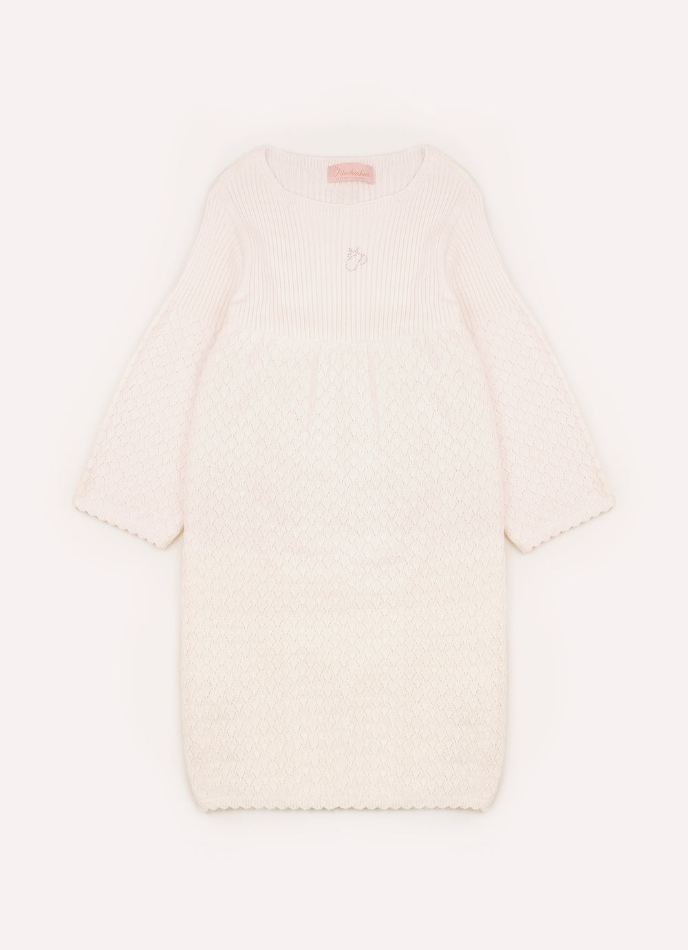 Vestido Tricot Ponto Rendado Manga Flare