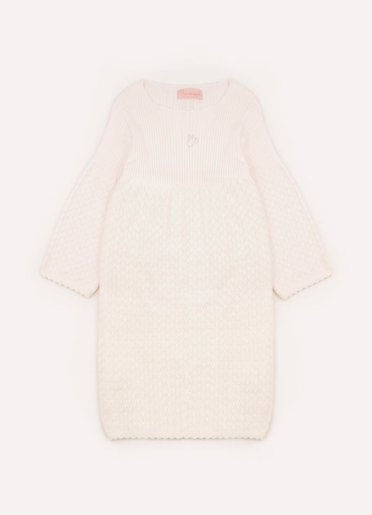 Vestido Tricot Ponto Rendado Manga Flare