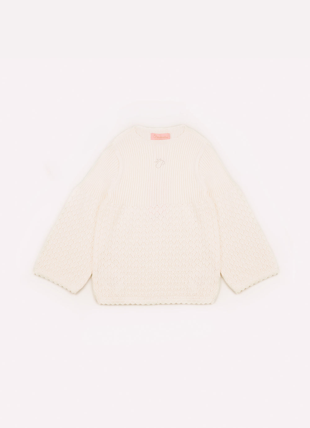Blusa Tricot Ponto Rendado Manga Longa Flare