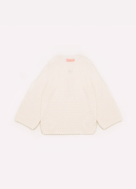 Blusa Tricot Ponto Rendado Manga Longa Flare