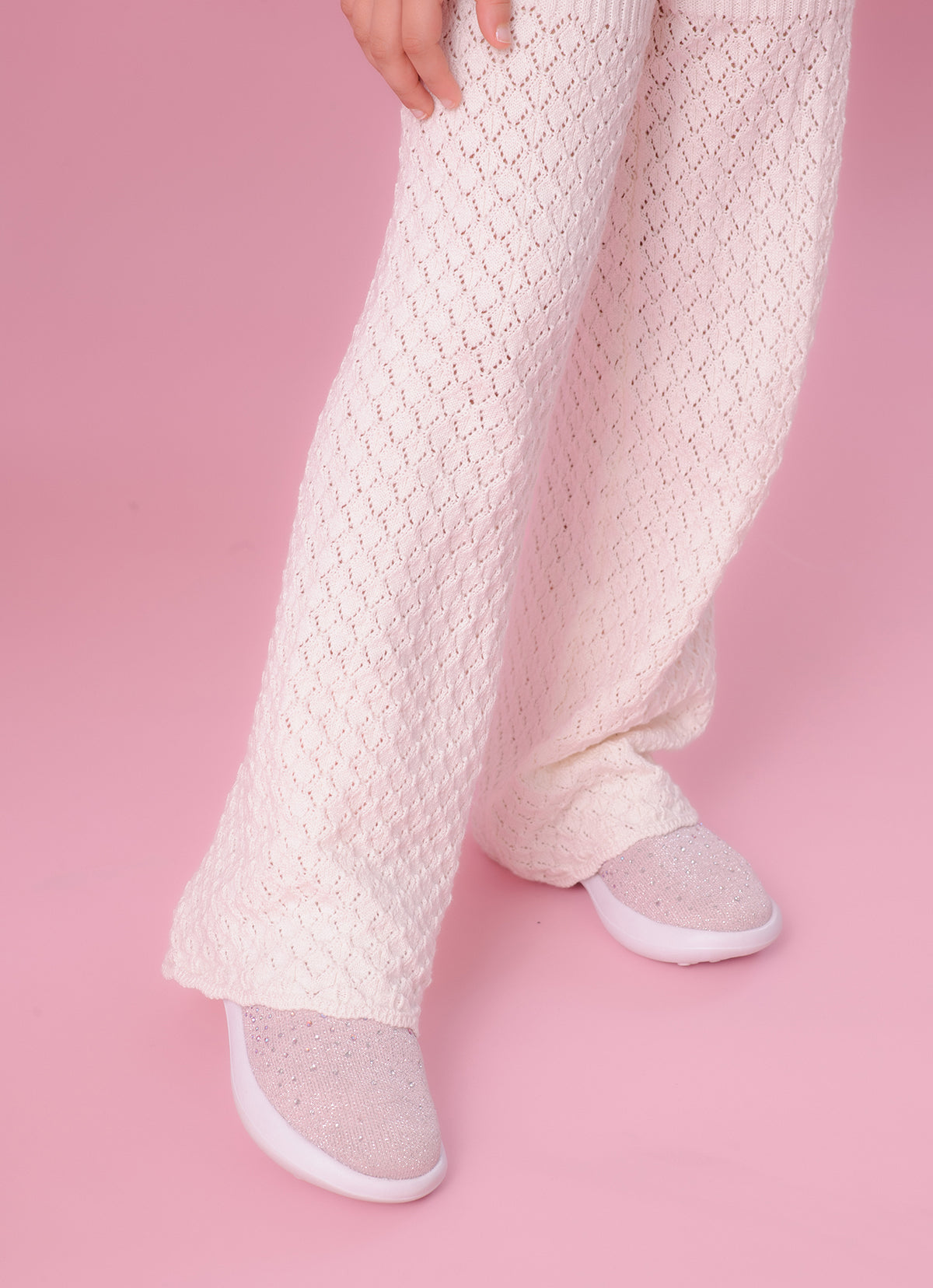 Calça Tricot Flare Ponto Rendado