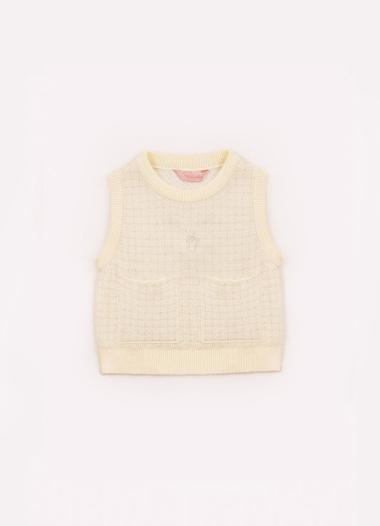 Colete Tricot Xadrez Com Brilho Bolsos