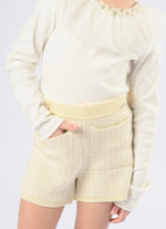Short Tricot Xadrez Brilho Bolsos