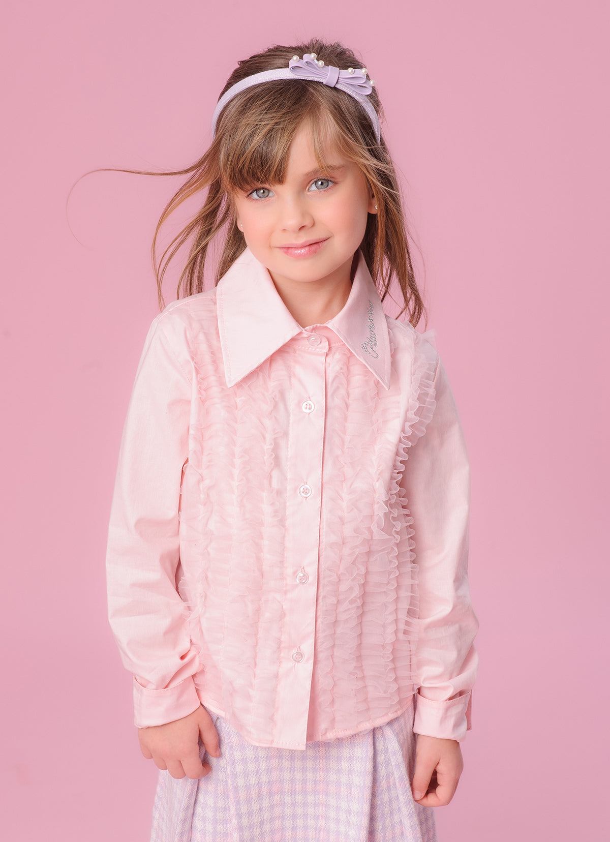 Camisa Tricoline Babados Tule Pituchinhus