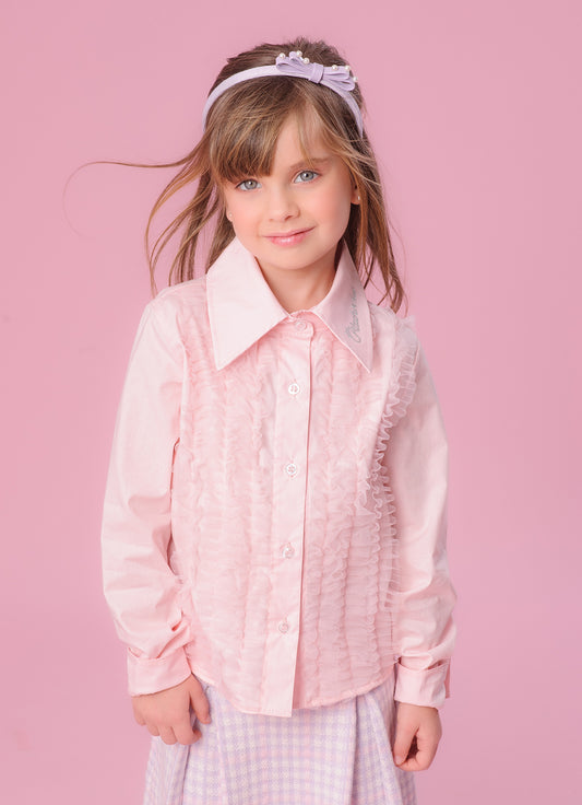 Camisa Tricoline Babados Tule Pituchinhus