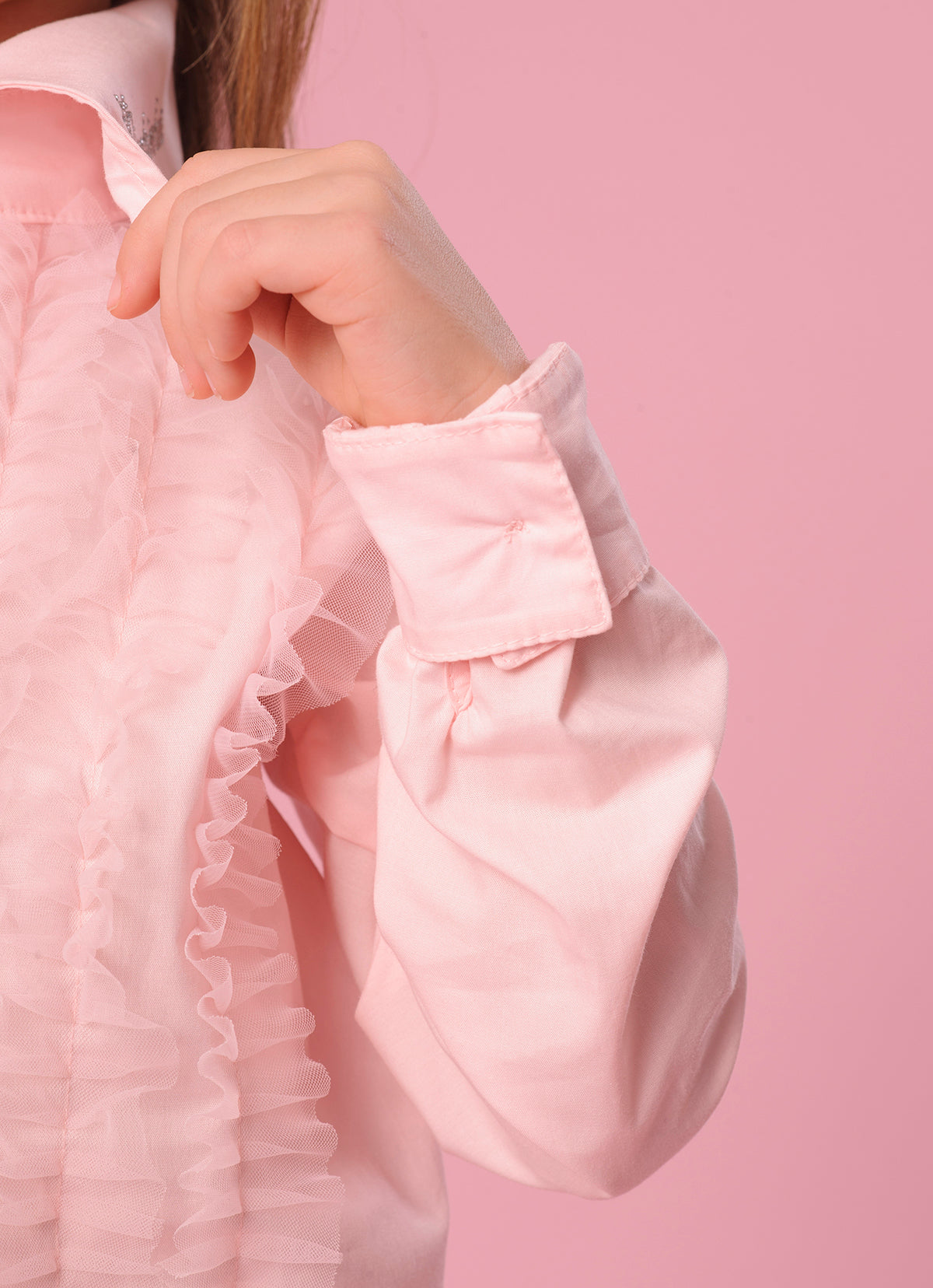Camisa Tricoline Babados Tule Pituchinhus
