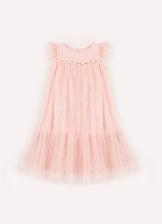 Vestido Tule Princesa Bordados Pérolas e Cristais