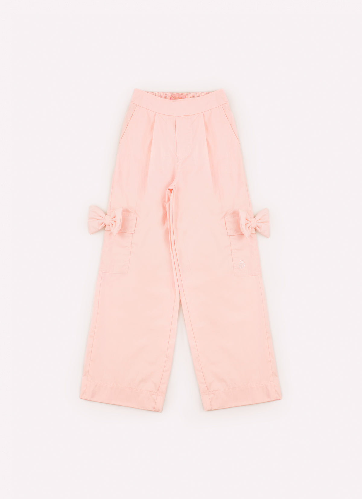 Calça Tricoline Pregas Bolsos Laço Puffer