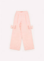 Calça Tricoline Pregas Bolsos Laço Puffer