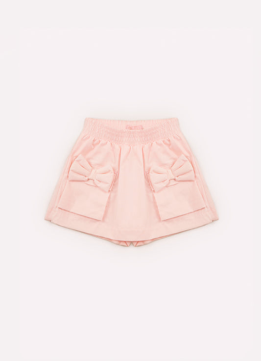 Saia Short Tricoline Bolsos Laços Puffer