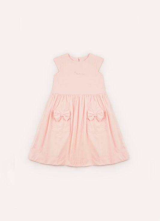 Vestido Tricoline Bolsos Laços Puffer
