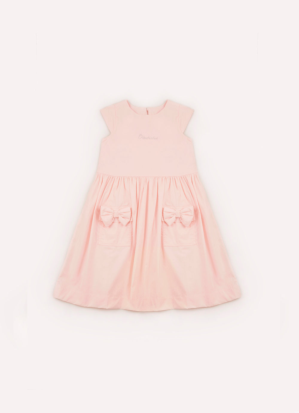 Vestido Tricoline Bolsos Laços Puffer
