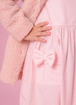 Vestido Tricoline Bolsos Laços Puffer