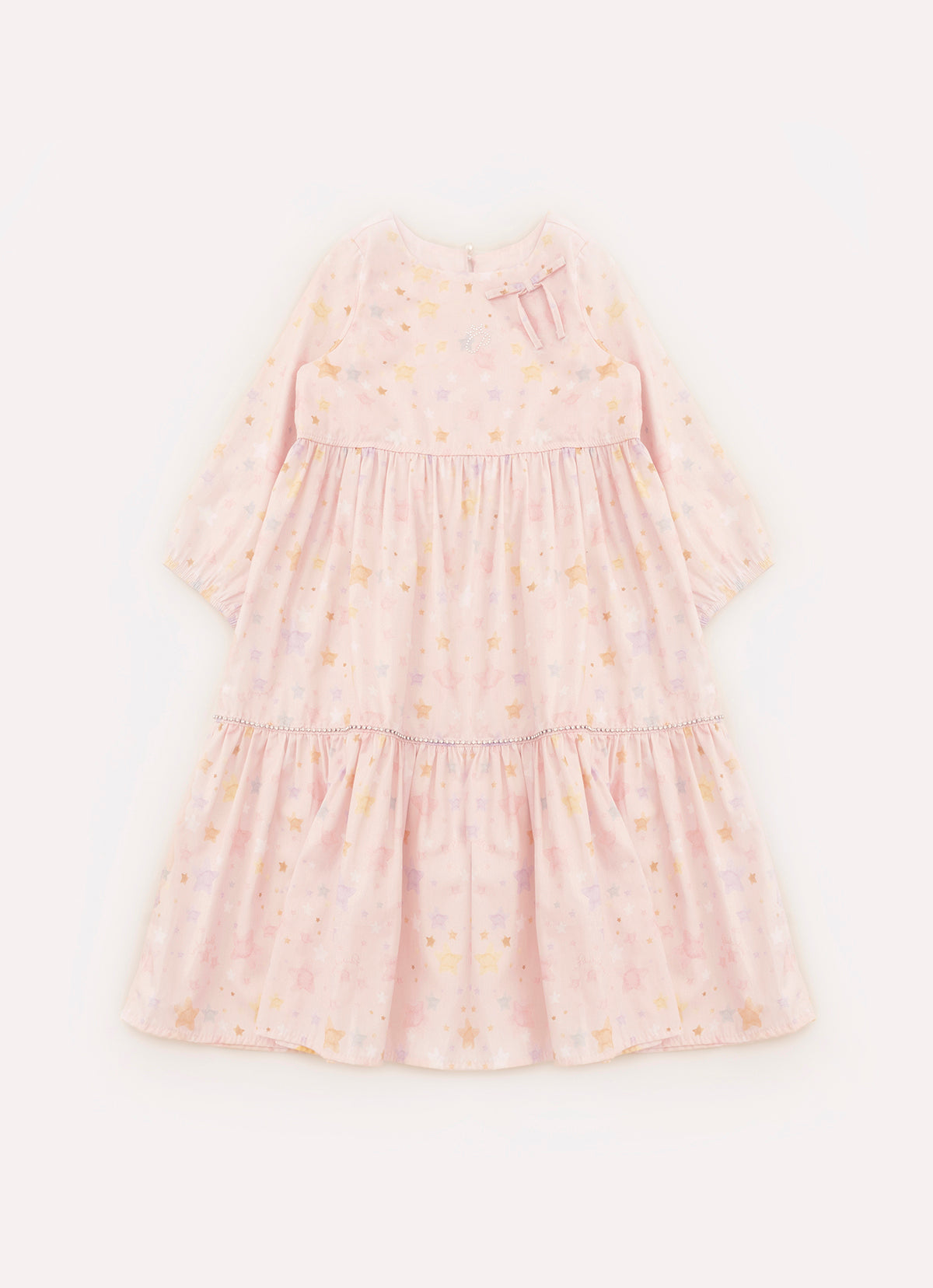Vestido Algodão Estampado Estrelas Babados