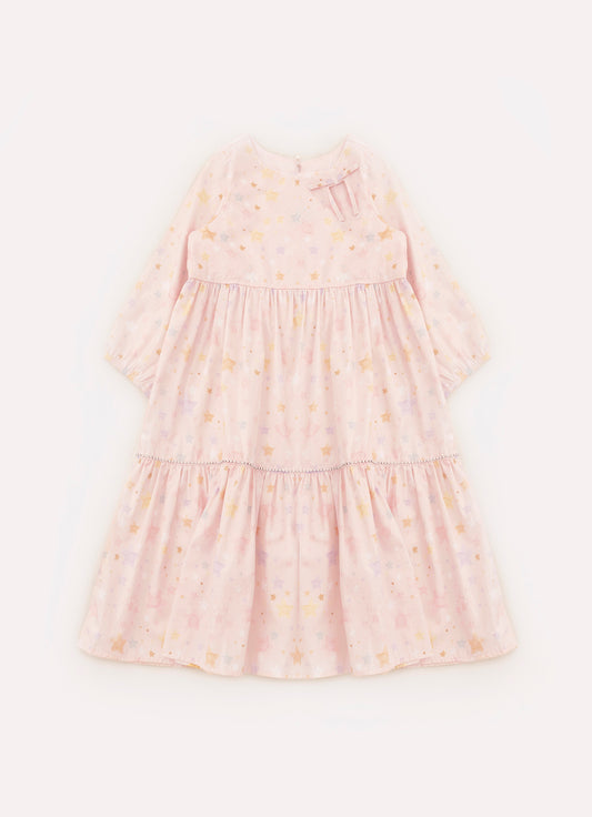 Vestido Algodão Estampado Estrelas Babados
