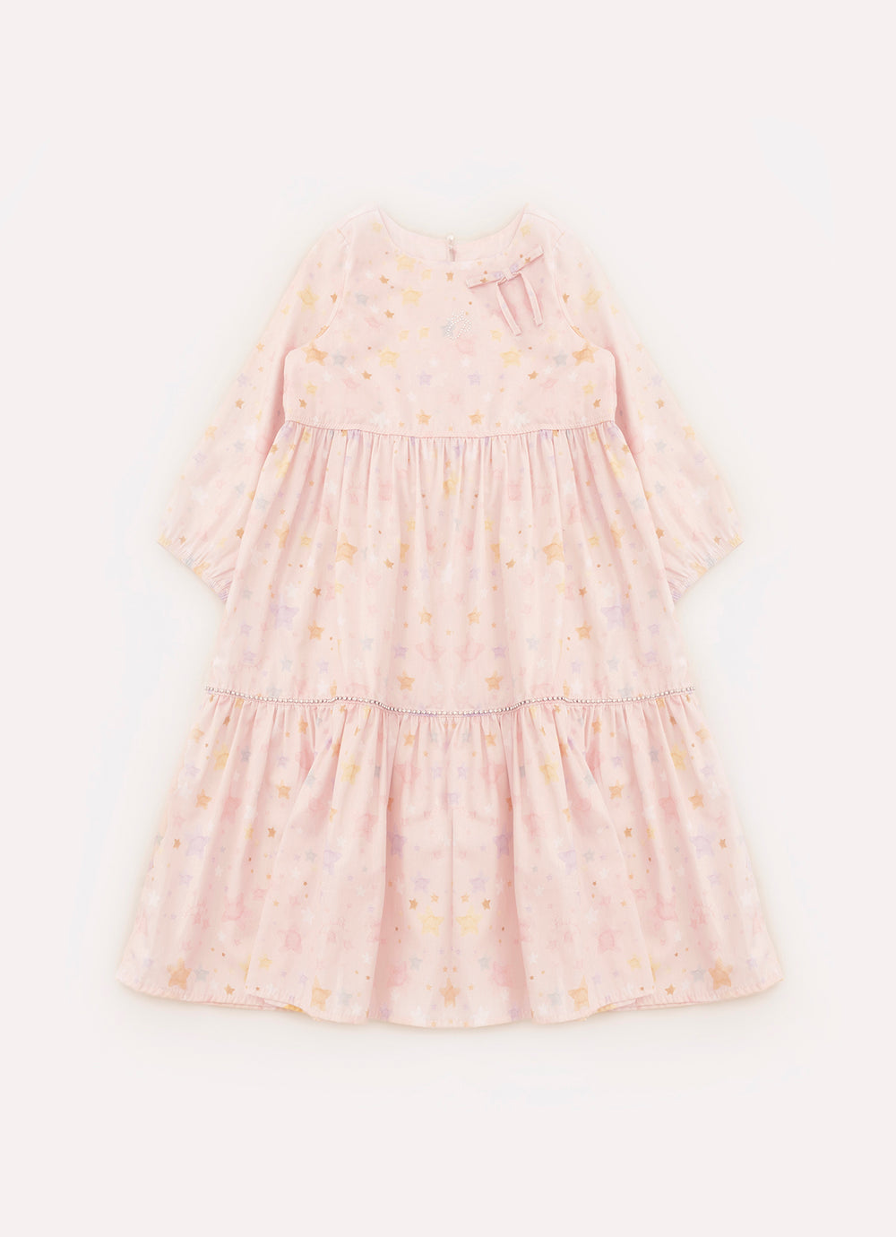 Vestido Algodão Estampado Estrelas Babados