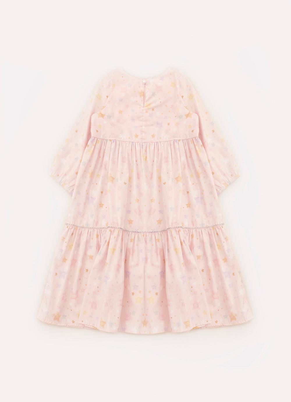 Vestido Algodão Estampado Estrelas Babados