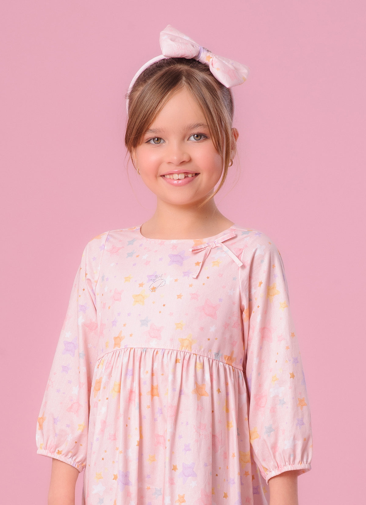 Vestido Algodão Estampado Estrelas Babados