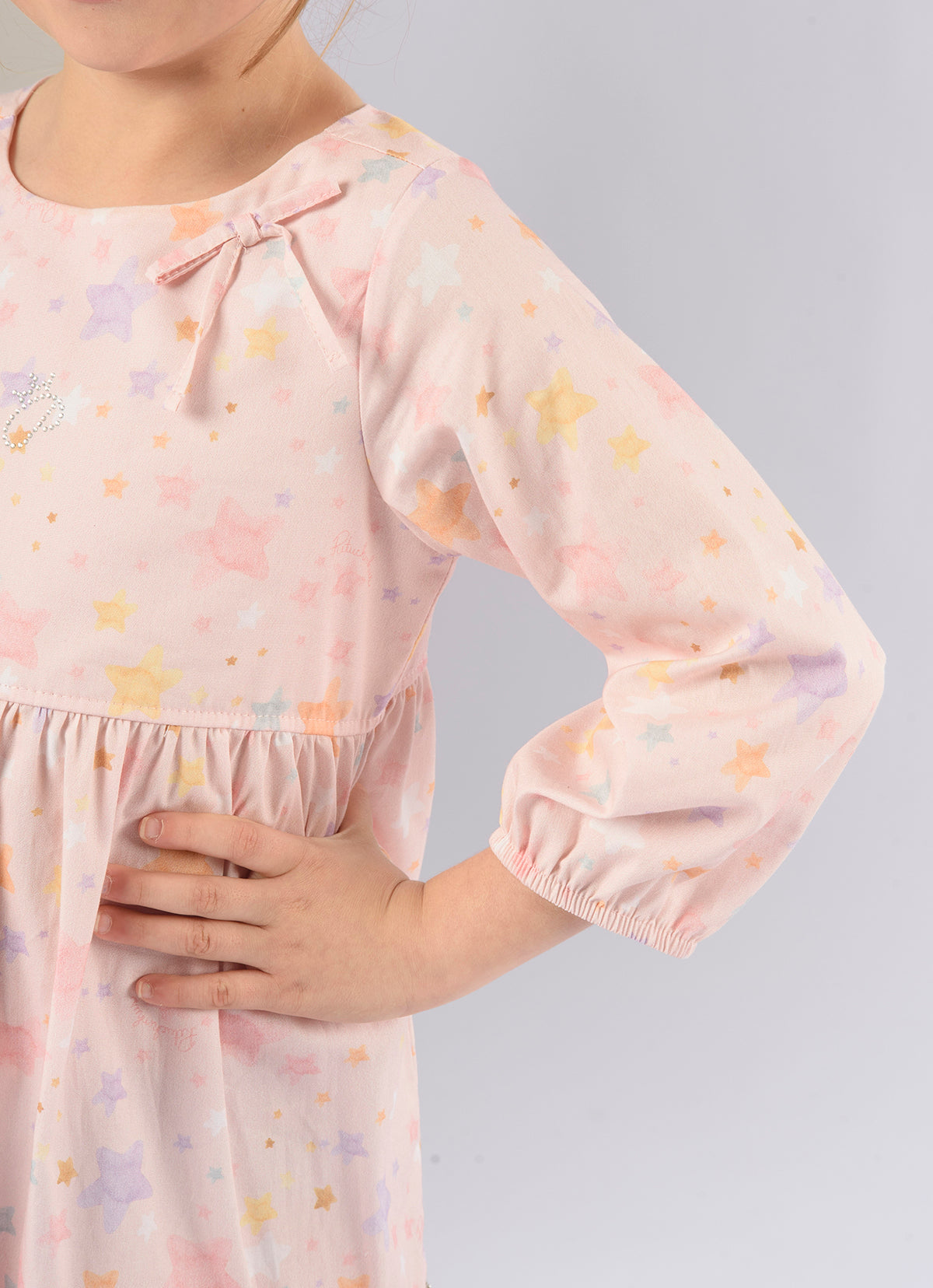 Vestido Algodão Estampado Estrelas Babados