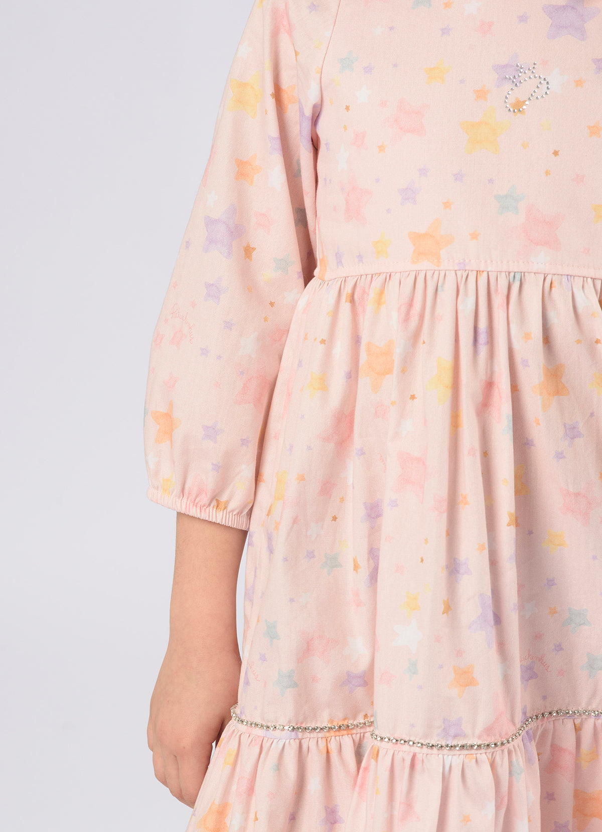 Vestido Algodão Estampado Estrelas Babados