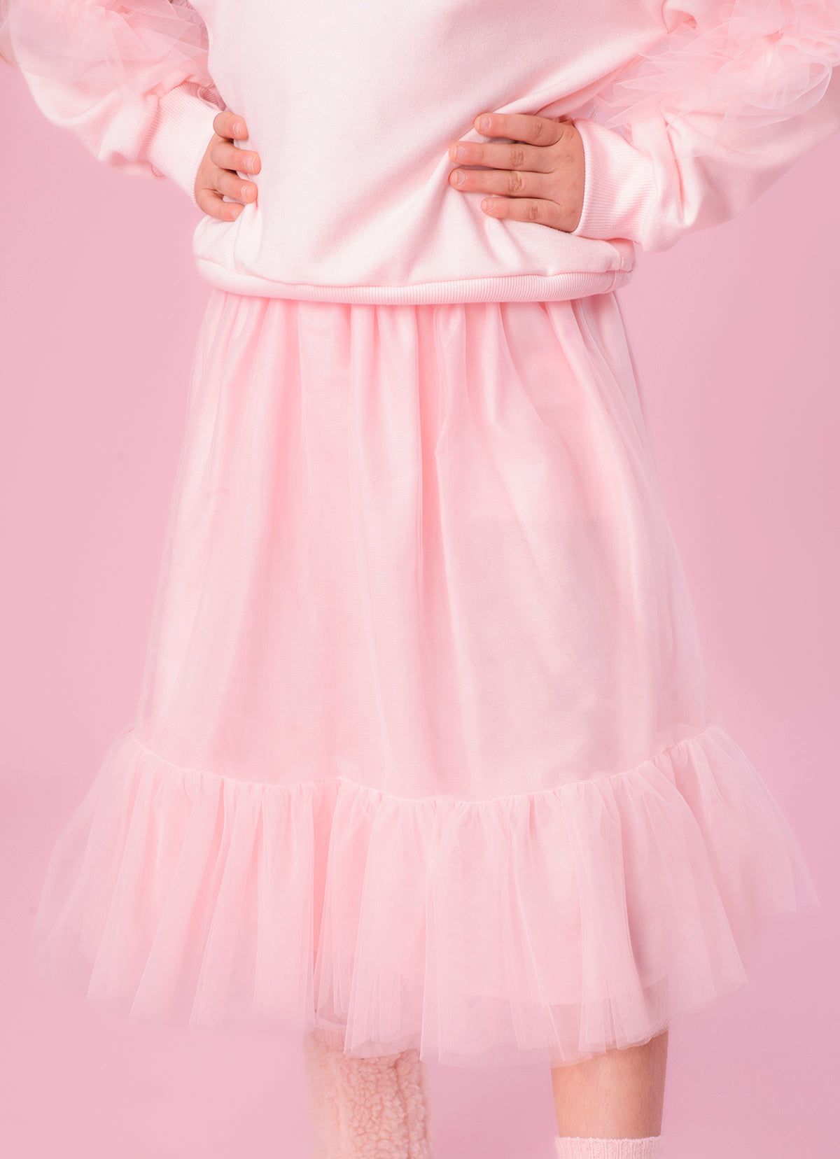 Saia Short Midi Tule Babado