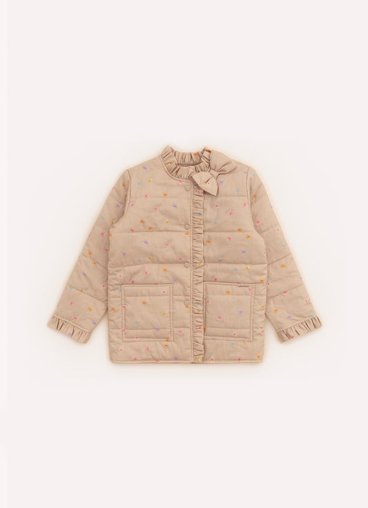 Maxi Casaco Puffer Algodão Estampado Florzinhas