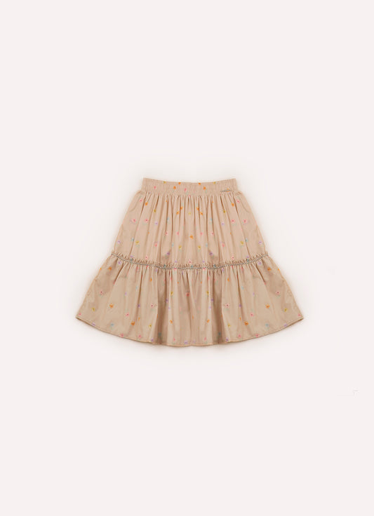 Saia Short Algodão Estampa Florzinhas Babado Cristal