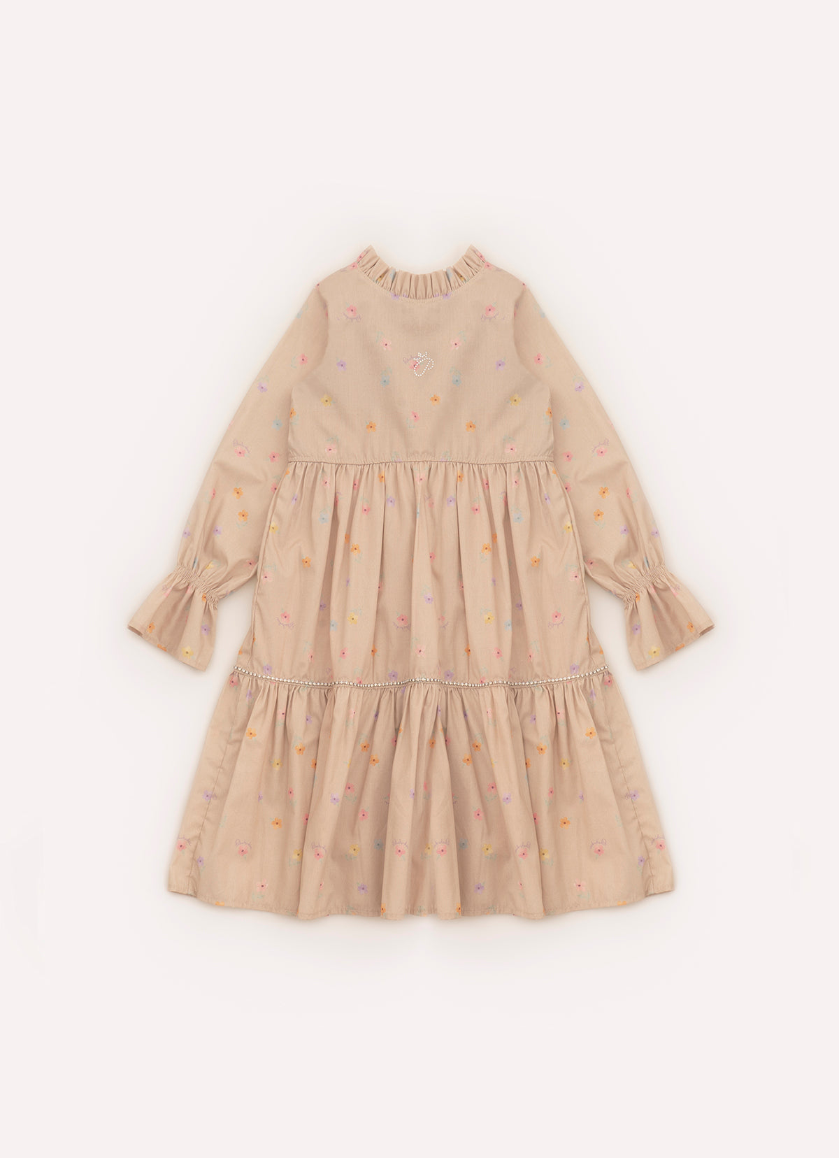 Vestido Algodão Estampado Babadinho Gola