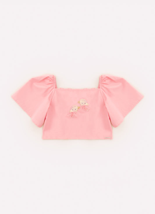 Blusa Cropped Tricoline Patches Fadinha