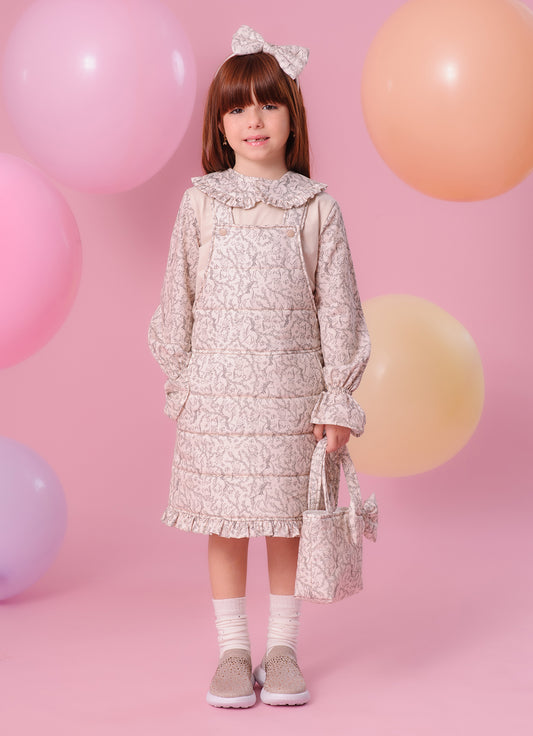 Jardineira Puffer Algodão Estampada Toile Babadinho