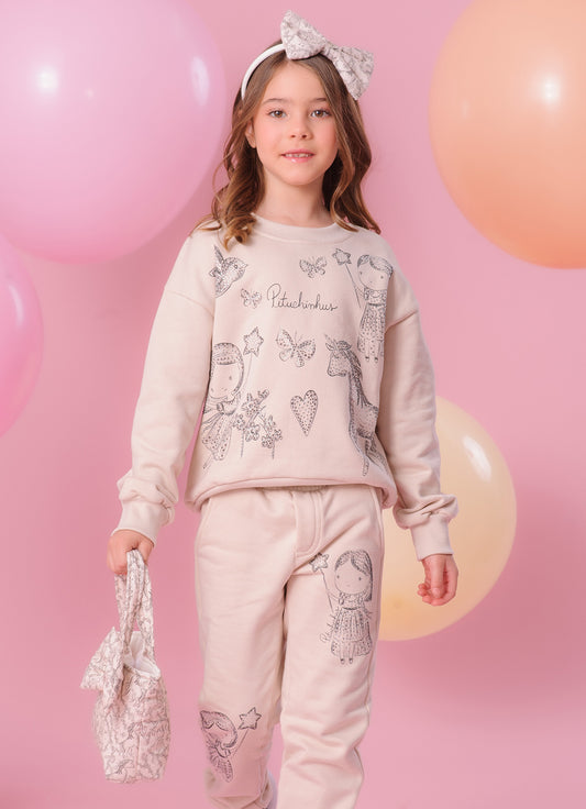 Blusa Moletom Toile de Jouy Fadas e Unicórnios