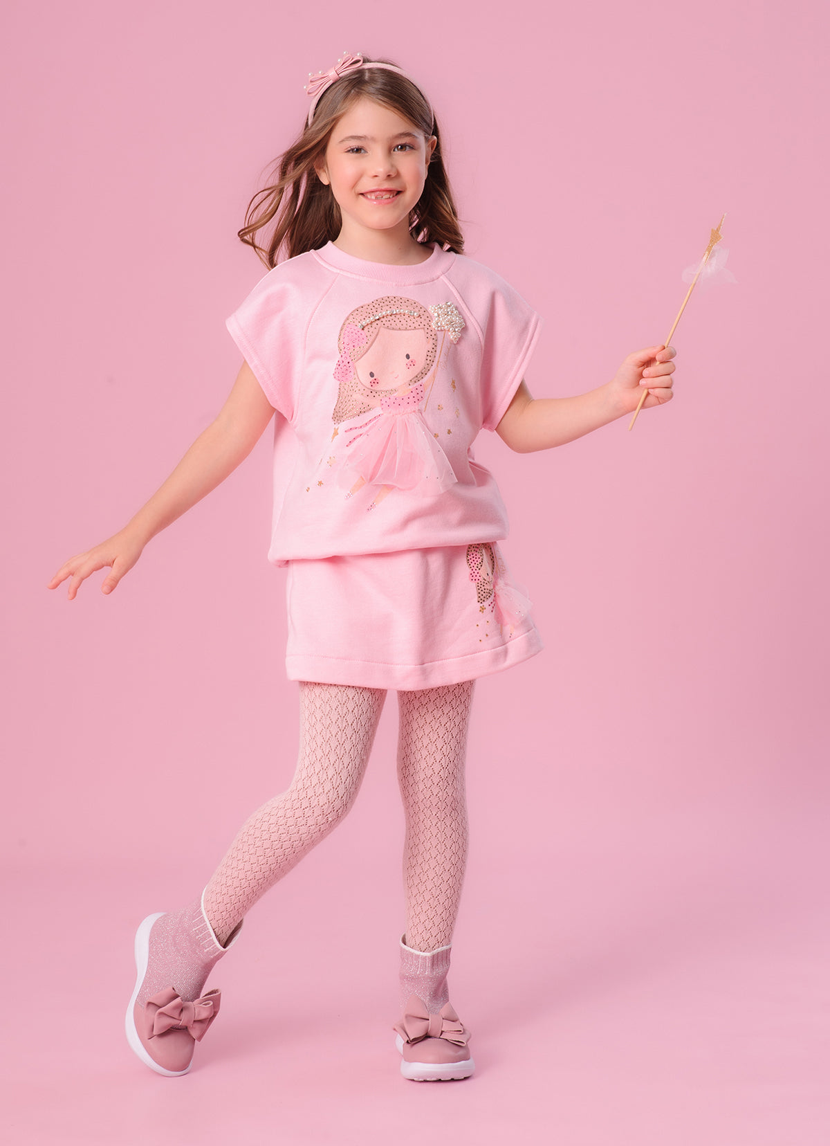 Blusa Moletom Fadinha Com Saia de Tule Manga Curta