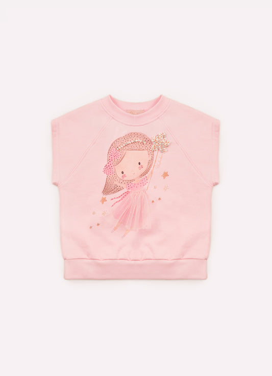 Blusa Moletom Fadinha Com Saia de Tule Manga Curta