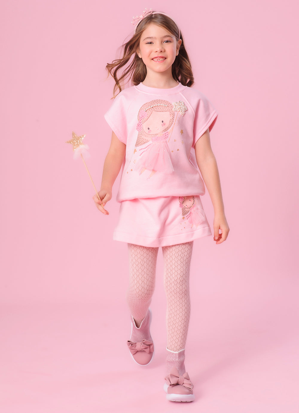 Blusa Moletom Fadinha Com Saia de Tule Manga Curta