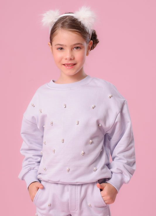 Blusa Moletom Bordados Pérolas e Cristais