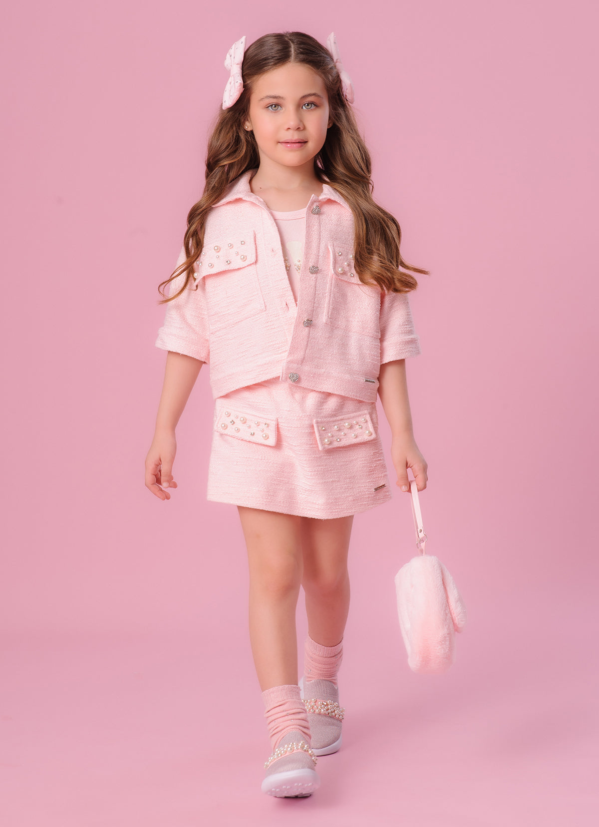 Casaco Boucle Bolsos Bordados Botões Jóia