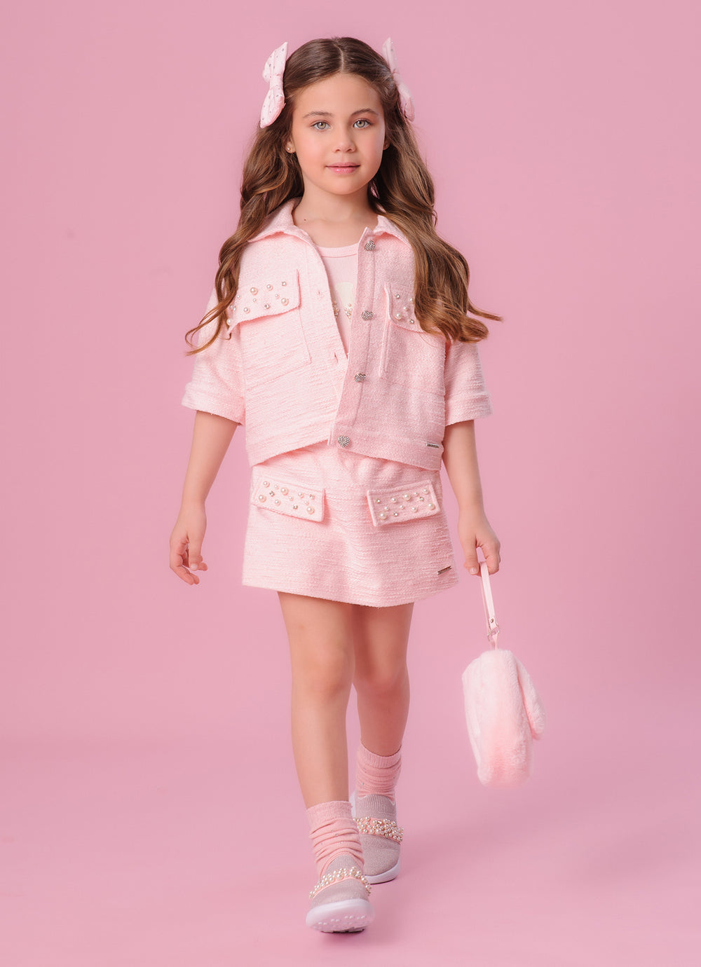 Casaco Boucle Bolsos Bordados Botões Jóia