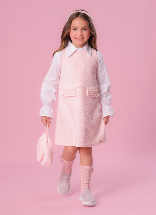 Vestido Boucle Lapelas Bordado Pérolas e Cristais