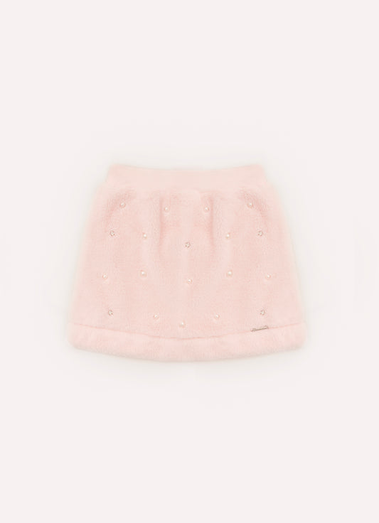 Saia Short Pele Bordado Pérolas e Cristais